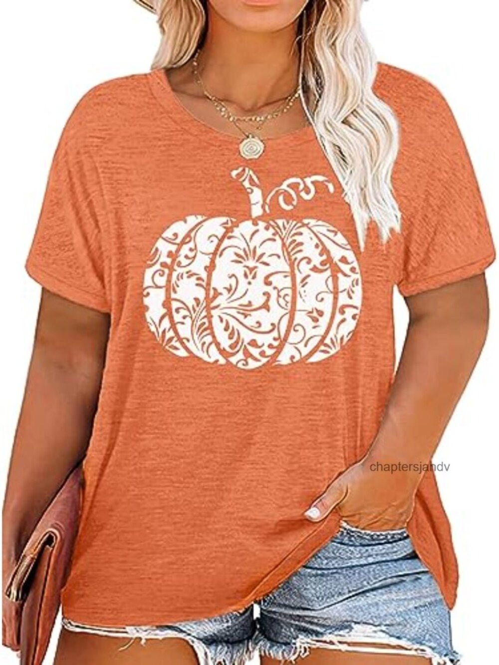 Plus Size Halloween Pumpkin Graphic T-Shirt Fall Short Sleeve Crew Neck Tee